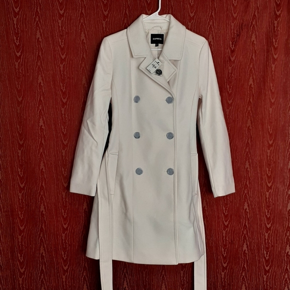 EXPRESS ROSE PINK COAT WOMEN'S SIZE M 54% WOOL 46% POLYESTER KNEE LENGTH BELTED - Picture 3 of 16